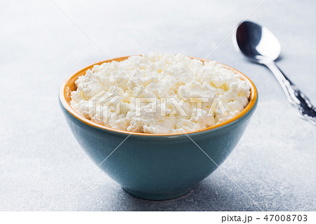 Homemade Cottage cheese in a ceramic bowl Homemade Cottage cheese in a ceramic bowl 47008703