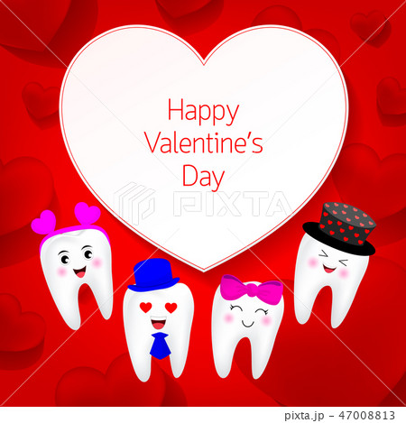 Cute cartoon tooth character with heart. 47008813