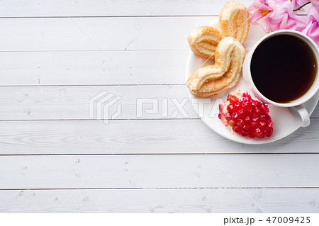 Valentine's day Breakfast concept. Cup of coffee  47009425