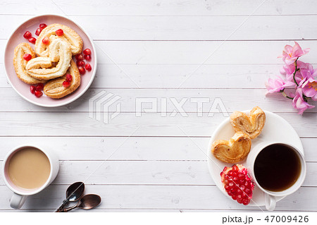 Valentine's day Breakfast concept. Cup of coffee  47009426