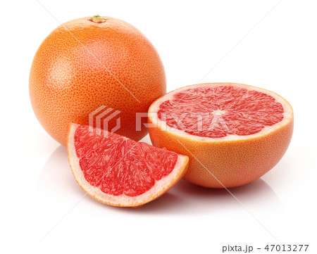 Fresh grapefruit with slice on white background 47013277