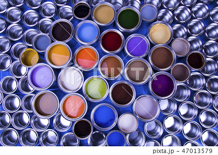Collection of colored paints cans 47013579