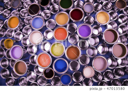 Collection of colored paints cans Collection of colored paints cans 47013580
