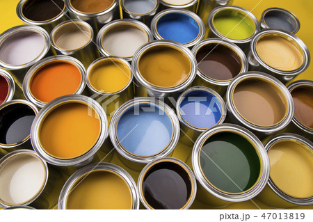 Brush, metal cans with color paint Brush, metal cans with color paint 47013819