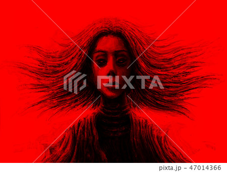Magic girl with flowing hair. Red background 47014366