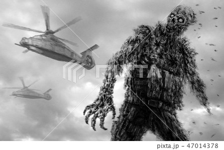 Zombie soldier in military uniform and helicopters Zombie soldier in military uniform and helicopters 47014378
