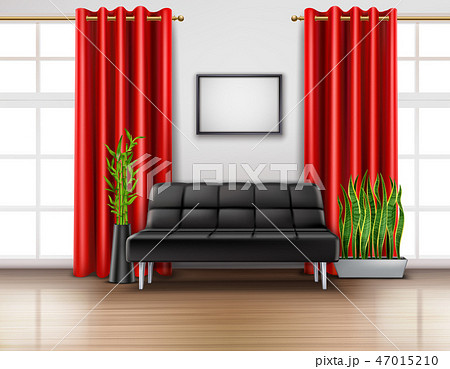 Luxury Red Curtains Realistic Interior 47015210