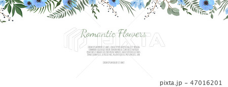 Horisontal botanical vector design banner. Pink rose, eucalyptus, succulents, flowers, greenery 47016201