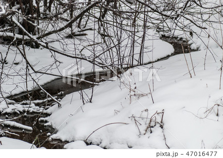 Winter landscape with the wood river. Russian winter 47016477