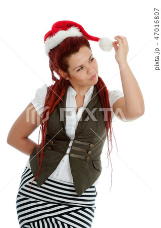Young modern christmas girl on white background 47016807