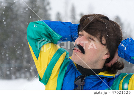 Vintage photo of young man snowboarder Vintage photo of young man snowboarder 47021529