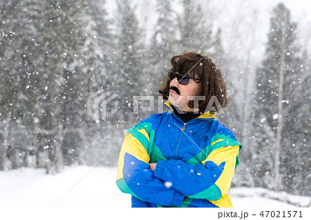 Vintage photo of young man snowboarder Vintage photo of young man snowboarder 47021571