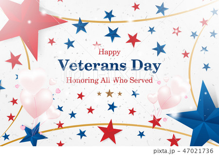 Veterans Day. Greeting card with font inscription on a starry background and balloons in the form of Veterans Day. Greeting card with font inscription on a starry background and balloons in the form of 47021736