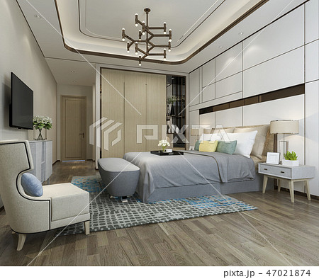 Beautiful Luxury Bedroom Suite In Hotel With Tvのイラスト素材