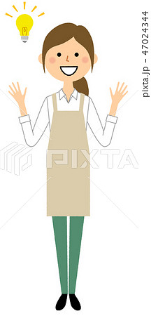 エプロンの女性 ひらめく エプロンの女性 ひらめく 47024344