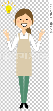 エプロンの女性 ひらめく エプロンの女性 ひらめく 47024344