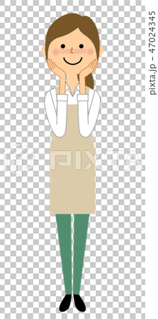 エプロンの女性　照れる 47024345