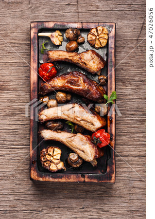 Roasted sliced barbecue pork ribs 47026056