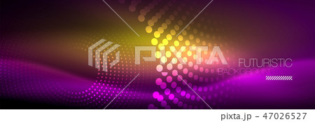 Glowing neon circle line dots, round line design, abstract style on black background. Neon abstract 47026527