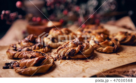 Cinnabon with chocolate as cake food concept. Close up view 47030568