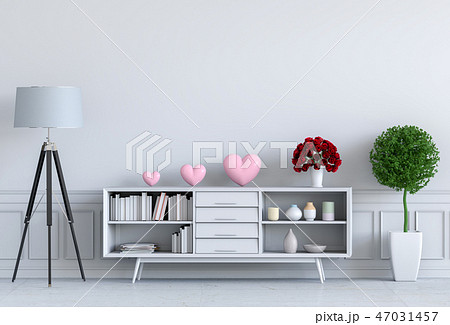 living room and pink heart interior design 3D 47031457