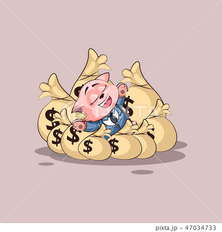 kitty in business suit lies happy on bags money 47034733