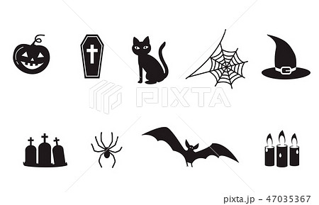 set of Halloween icon symbols, spider, web, spooky vampire bat,  47035367