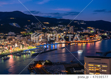 静岡県 熱海の夜景 熱海城からの眺めの写真素材