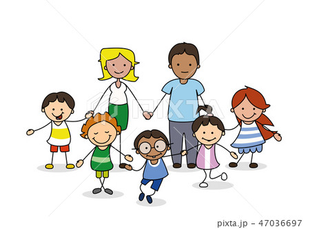 family illustration, parents and children comic  47036697