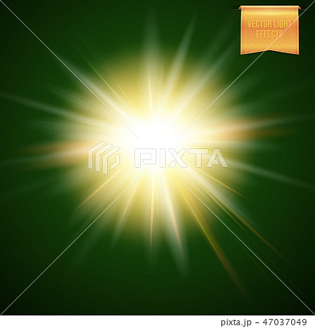 Abstract vector illustration of glowing warm yellow sun, star burst on dark background. 47037049