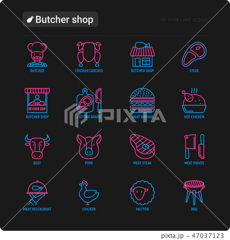 Butcher shop thin line icons set Butcher shop thin line icons set 47037123