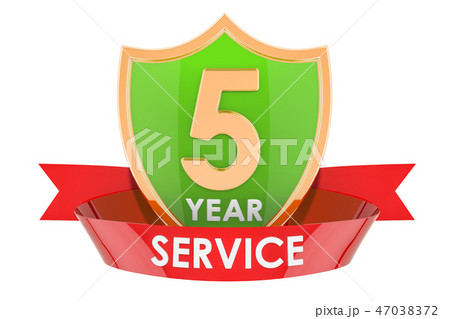 5 year service shield, badge. 3D rendering 5 year service shield, badge. 3D rendering 47038372