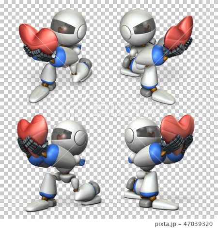 ひざまづき、ハートを差し出すロボット 47039320