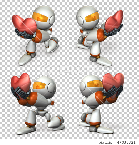 ひざまづき、ハートを差し出すロボット 47039321