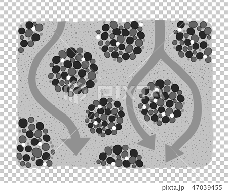 土 団粒構造 水の流れ ベクター素材 モノクロ 白黒のイラスト素材