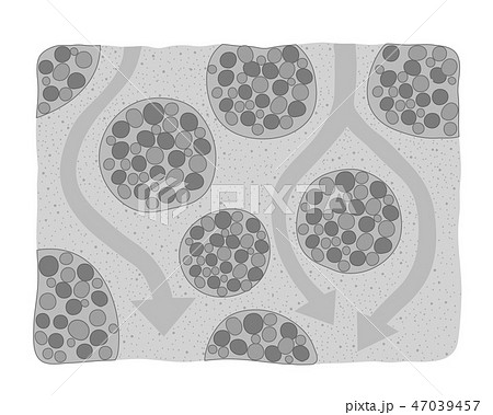 土 団粒構造 水の流れ ベクター素材 モノクロ 白黒のイラスト素材