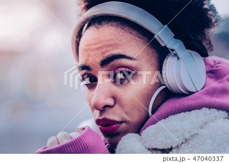 Emotional young female person posing on camera 47040337