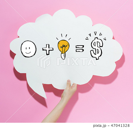 Good idea equals money with a speech bubble Good idea equals money with a speech bubble 47041328