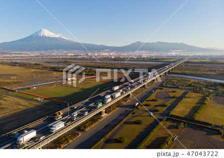 富士山 富士川 国道一号線 空撮 富士山 富士川 国道一号線 空撮 47043722