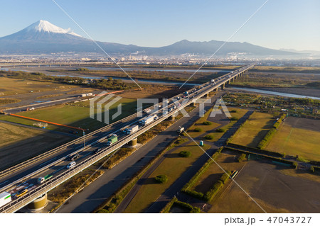 富士山　富士川　国道一号線　空撮 47043727