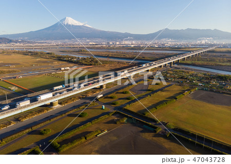 富士山 富士川 国道一号線 空撮 富士山 富士川 国道一号線 空撮 47043728