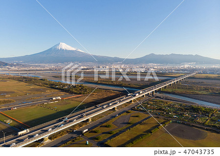 富士山　富士川　国道一号線　空撮 47043735