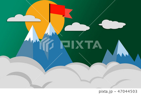 Top of the mountain with red flag, success concept 47044503
