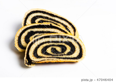 Poppy seed strudel on white background isolated 47046404
