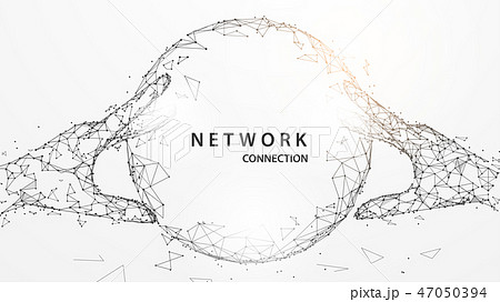 Hands Touching Digital Global Backgroundのイラスト素材