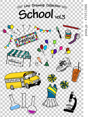学校のアイテム線画 School 3 Line Drawing Collection Colorのイラスト素材