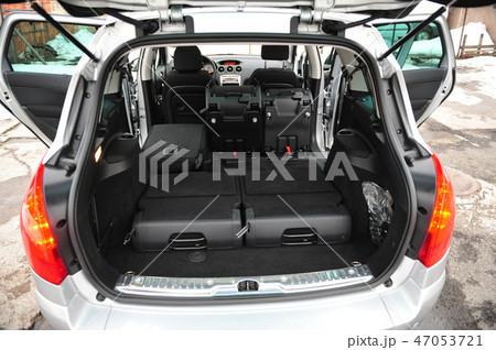 New car inside. Clean car interior. Black back seats transformer in sedan. Car cleaning theme. New car inside. Clean car interior. Black back seats transformer in sedan. Car cleaning theme. 47053721