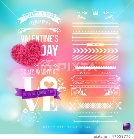 Valentines day card template with a set of vintage style design elements. 47055770