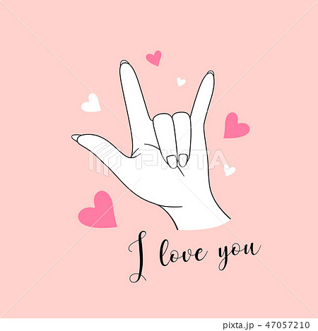 Vector I Love You Hand Sign Drawing Pink Heartのイラスト素材