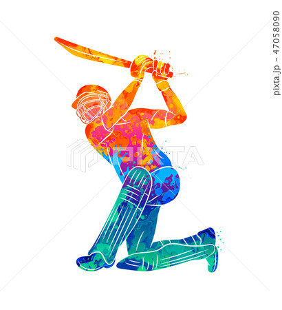 Abstract batsman playing cricket from splash of watercolors 47058090